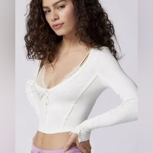 Urban outfitters out from under sweet dreams, long sleeve crop top white